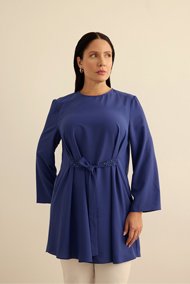 Kemeri İşlemeli Dökümlü Tunik - 2