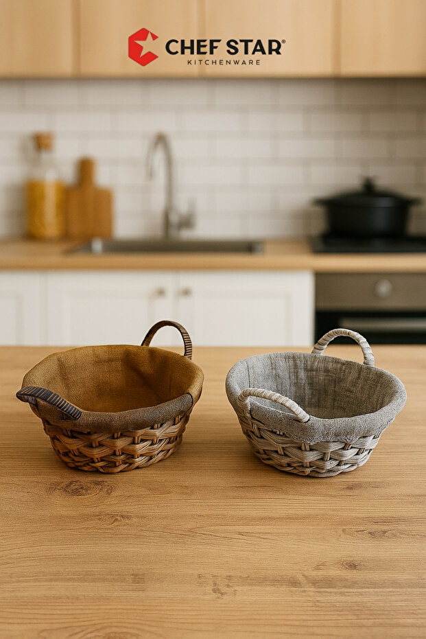 سلة قش مستديرة مبطنة بالقماش - 1