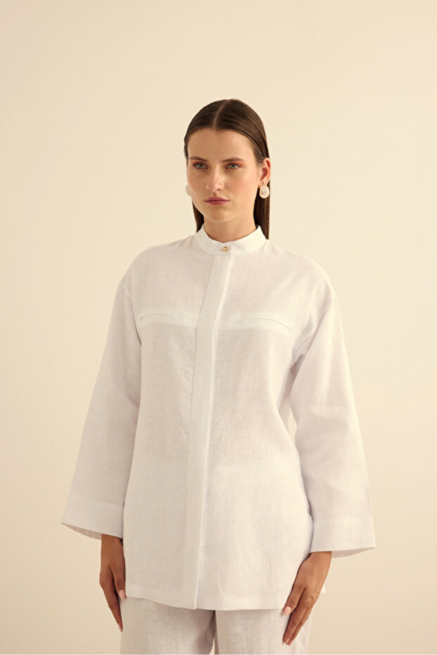 Hakim Yaka Keten Gömlek - 3