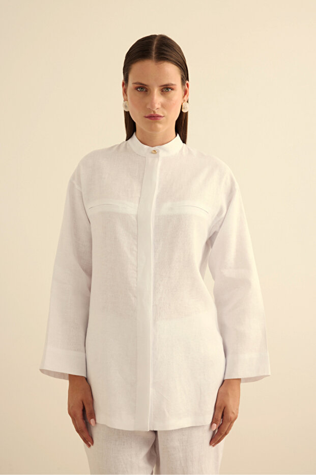 Hakim Yaka Keten Gömlek - 1