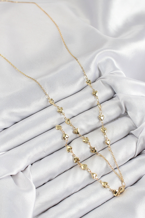 Brass Zircon Stone Heart Y Necklace (Gold Color)