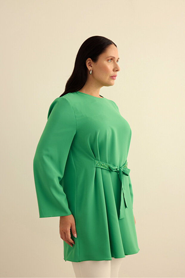 Tunica fluidă cu centură brodată - 5