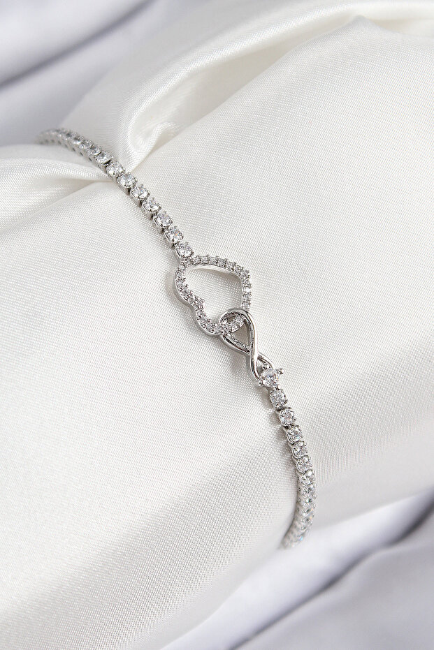 Brass Zircon Stone Infinity Heart Model Silver Color Women's Bracelet
