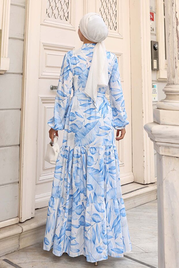 فستان حجاب منقوش أزرق 577 - 5