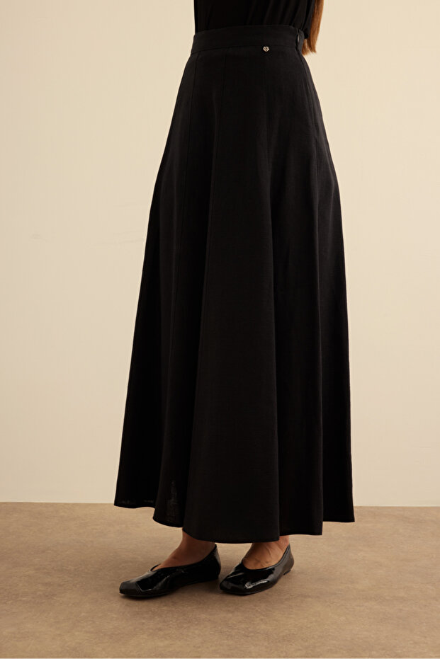 Kloş Yırtmaçllı Keten Etek - 4