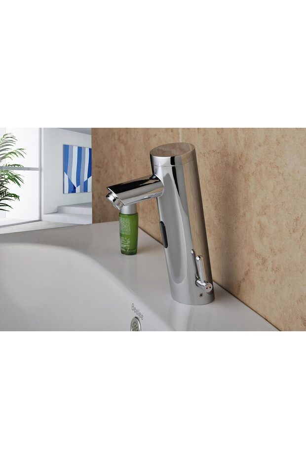 Home Deck Mount Touch Free Automatic Sensor Sink Faucet with Temperature Control Handle Chrome Singl - 5