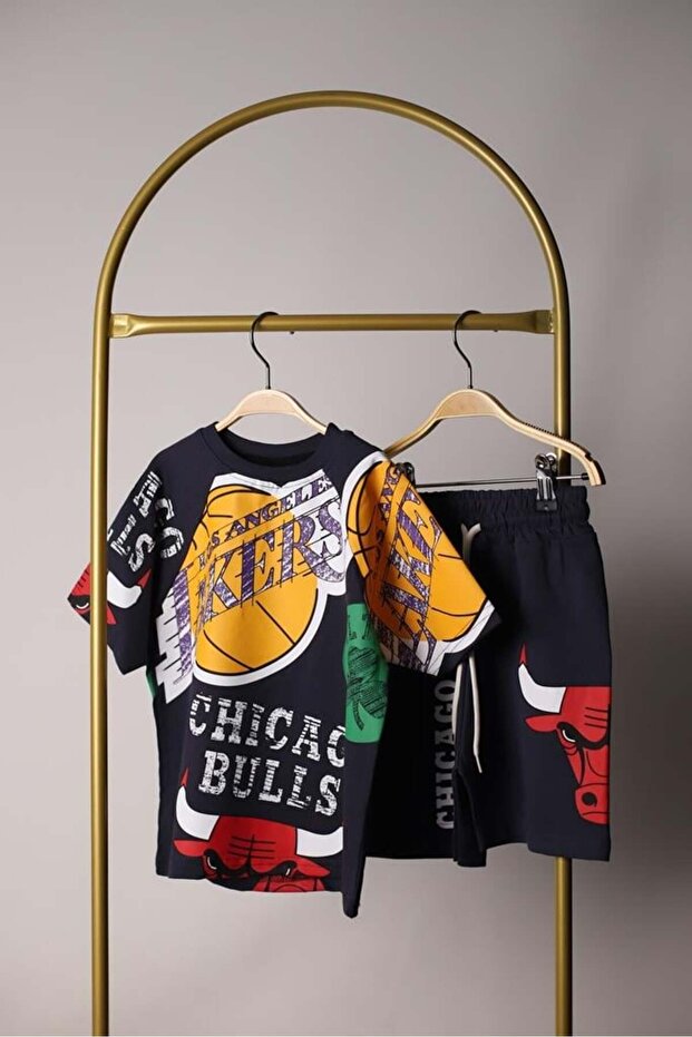 Siyah Lakers Şortlu Takım - Erkek Çocuk - 1