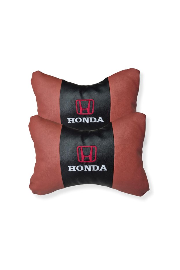 Honda Embroidered Orthopedic Leather Neck Pillow | Set of 2 Brown Luxury Car Travel Pillow