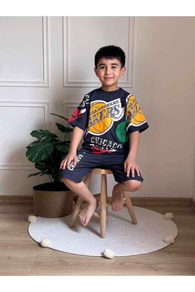 Siyah Lakers Şortlu Takım - Erkek Çocuk - 3