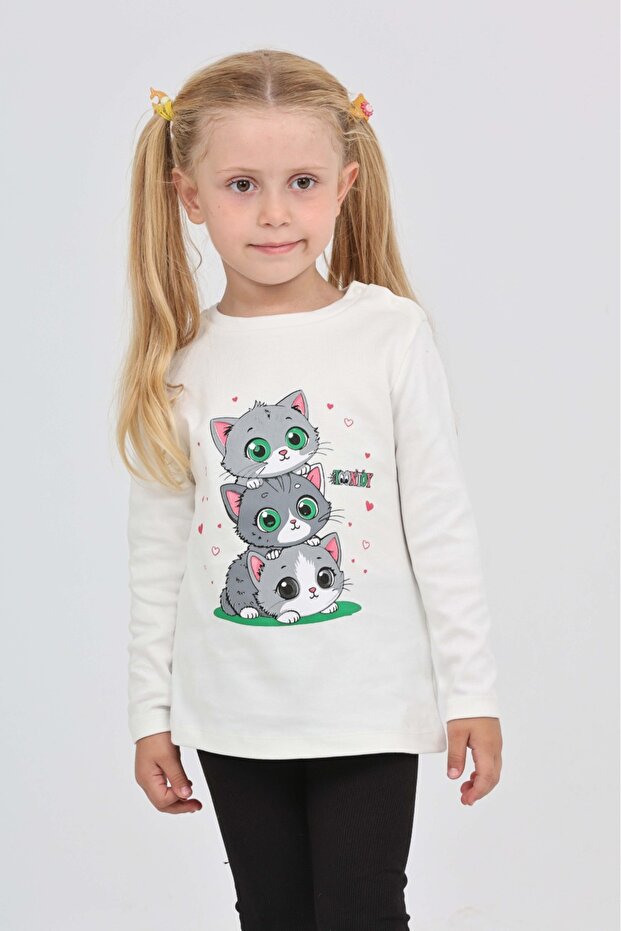 Girl's Triple Cat Printed Sweatshirt