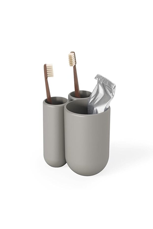 Umbra Touch Toothbrush Holder and Toothpaste Organizer - Modern Bathroom Storage with Three Comparments, Grey