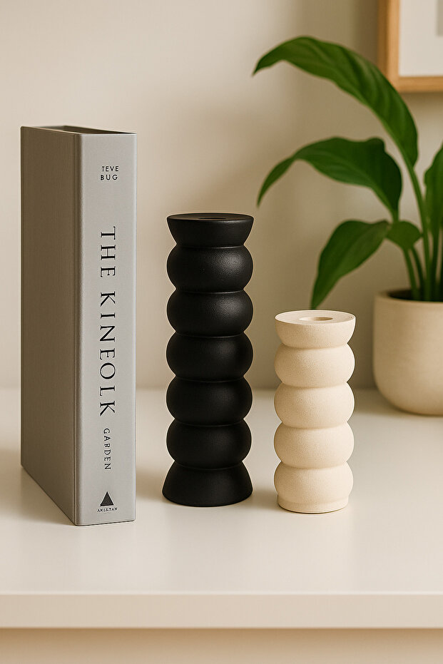 Bubble Boğum Şamdan 2’li Kiremit Krem Dekoratif - 2