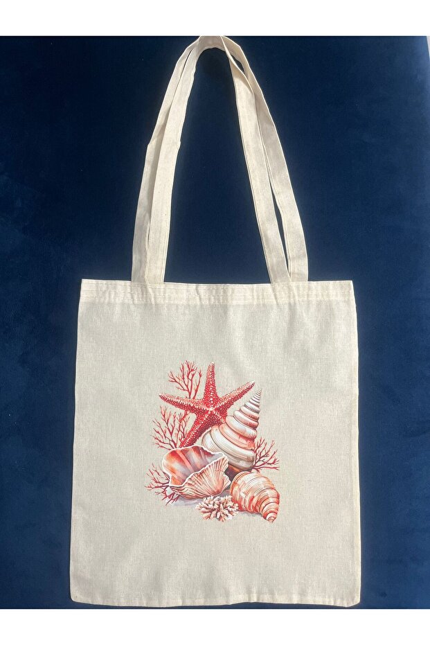 Seashells Patterned Printed Cloth Shoulder Bag 35X40Cm