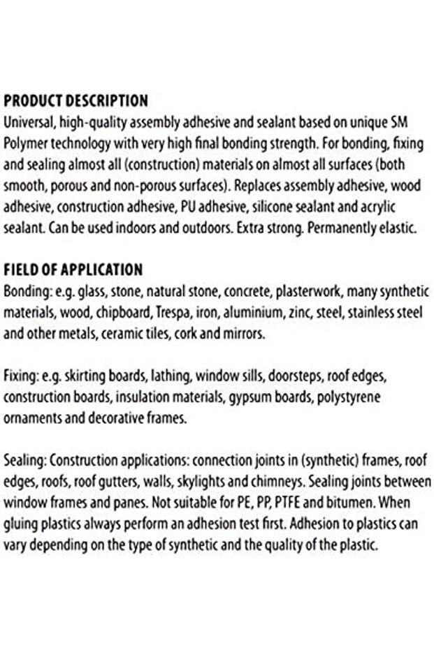 Polymax Universal Assembly Adhesive And Sealant, With Extra High Final Bonding Strength - 3