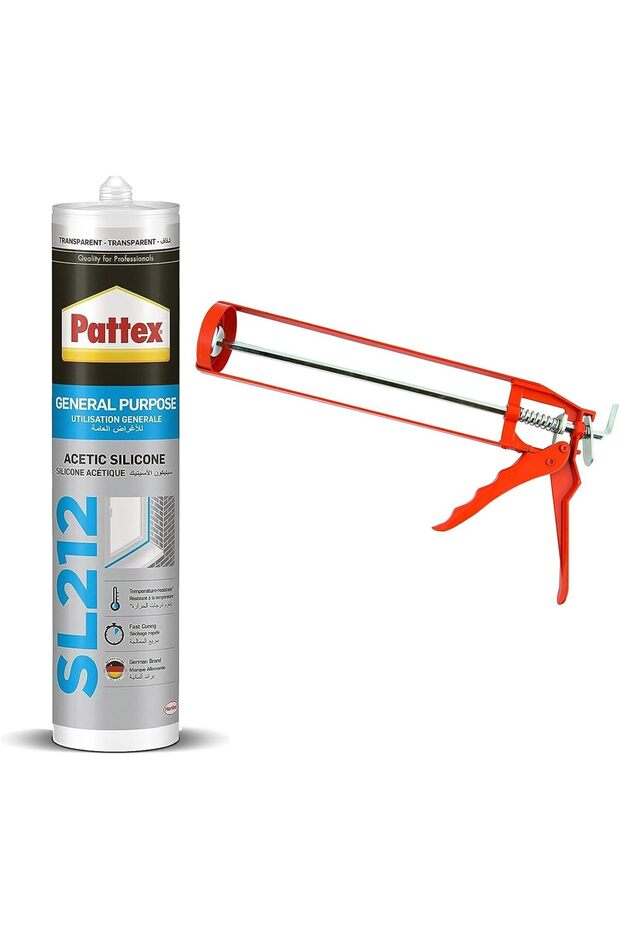 Transparent Silicone Sealant with Heavy Duty Gun, 280ml, Pattex SL212