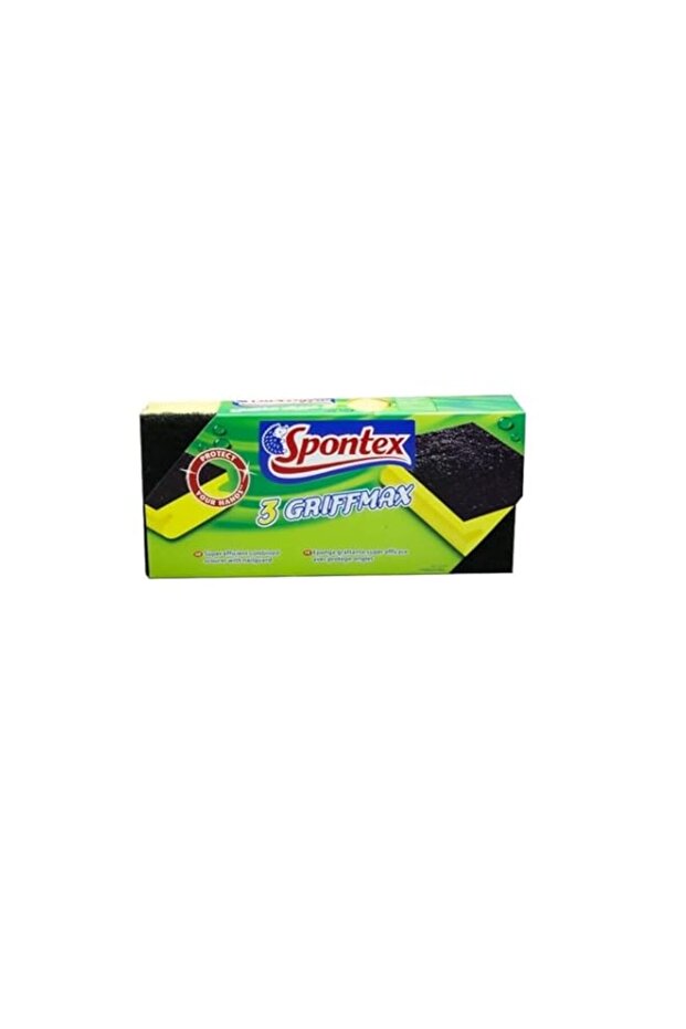 Spontex Griffmax Sponges, Nailguard Shape for Improved Grip, Strong and Resistant, Biodegradable Sponge, Durable, Yellow/Black, Pack of 3