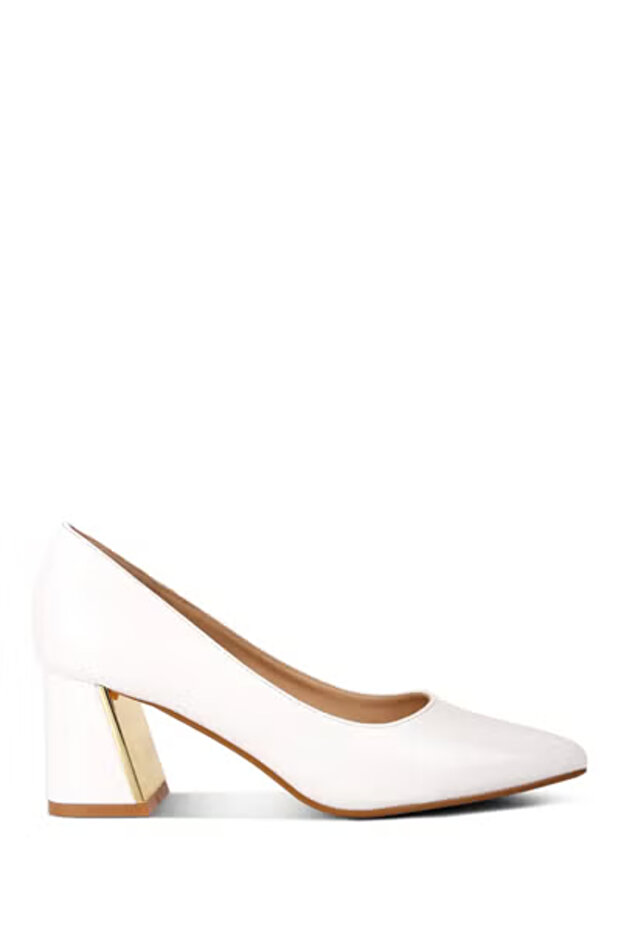 Women White Metallic Accent Block Heel Pumps