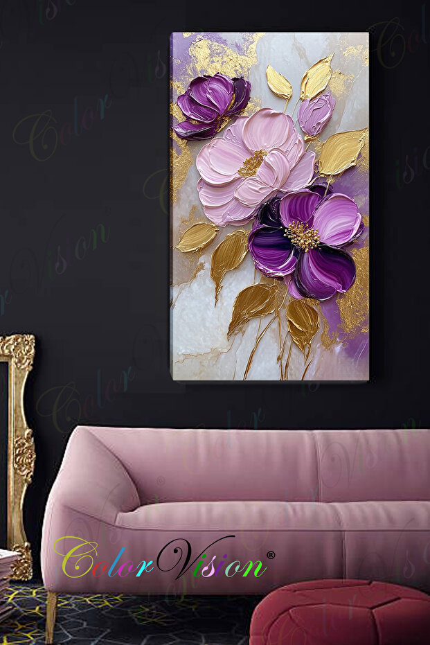 Mor Çiçekler Kanvas Tablo - 3