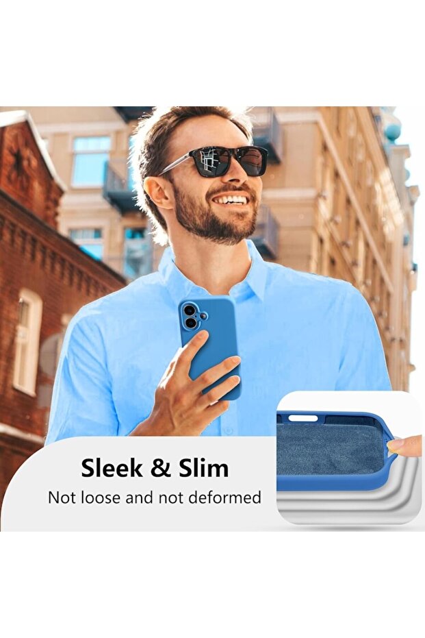 Protective Case for iPhone 16 Plus - Liquid Silicone, Microfiber Interior, Shockproof, Blue - 3