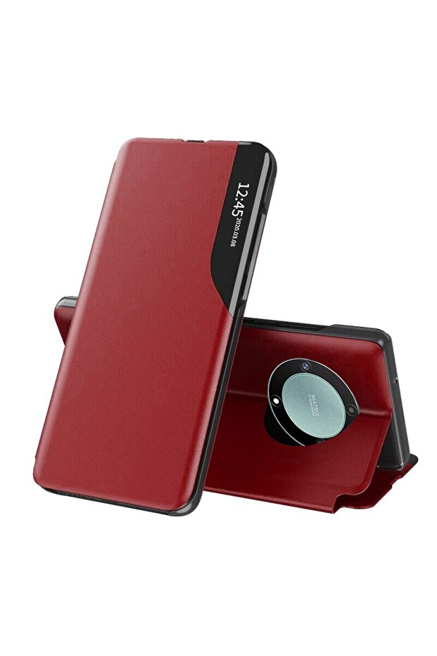 Case for Honor Magic5 Lite, -leather, Red - 4