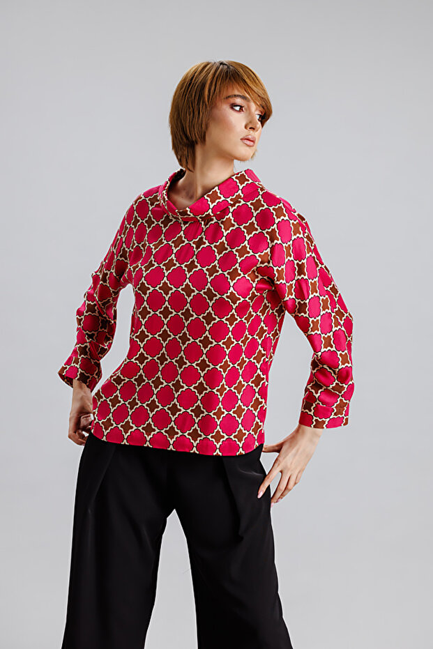 Magenta blouse with collar - 1