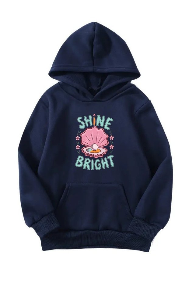 Unisex Oversize Hooded Winter Shine Bright Pearl Printed Hooded Sweatshirt - Navy Blue