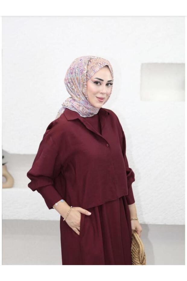 kuşak detaylı gömlekli elbise - 2