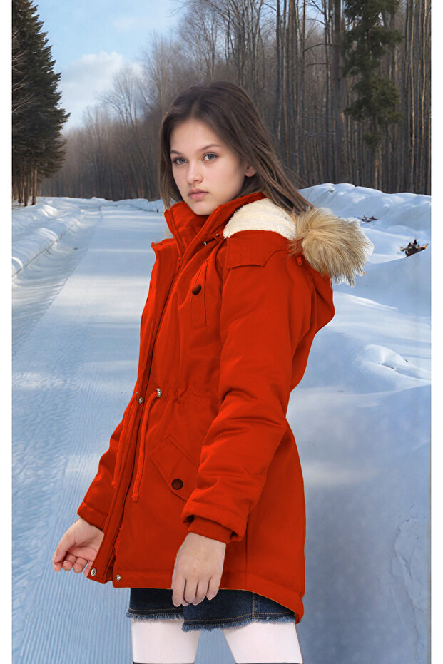 Waterproof Coat with Fur Inside, Hood and Zipper - Non-Deformable Winter Coat - Machine Washable