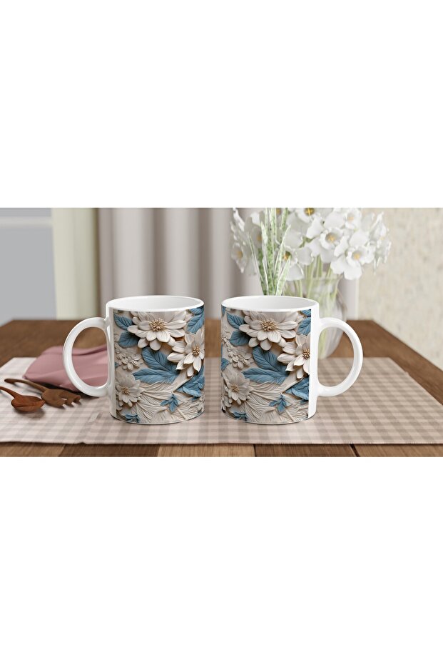 كوب منقوش على شكل زهرة أوراق زرقاء - 5