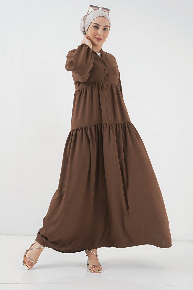 Women's Long Hijab Dress Brown 1127
