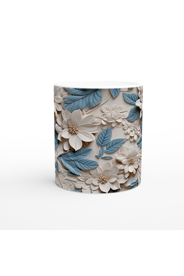 كوب منقوش على شكل زهرة أوراق زرقاء - 2