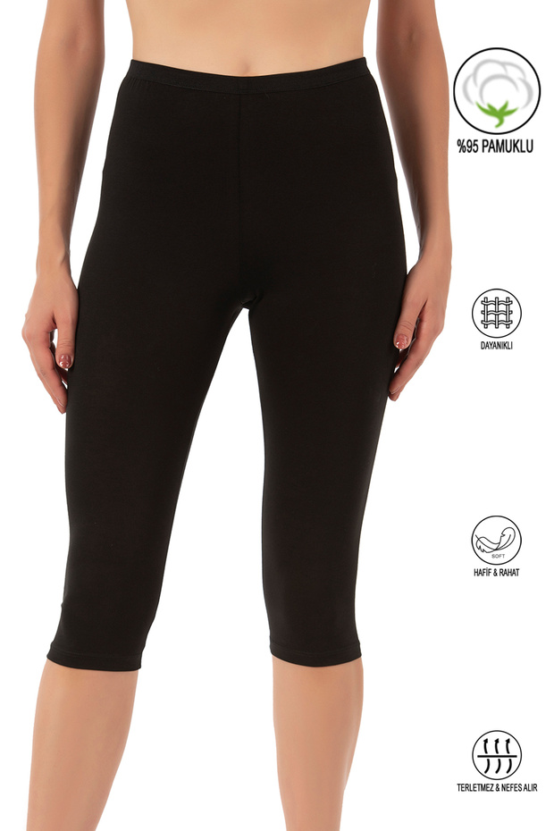 Özkan 0458 Women's 95% Cotton Lycra Single Jersey Fabric Flexible Comfortable Soft Below Knee Capri Leggings
