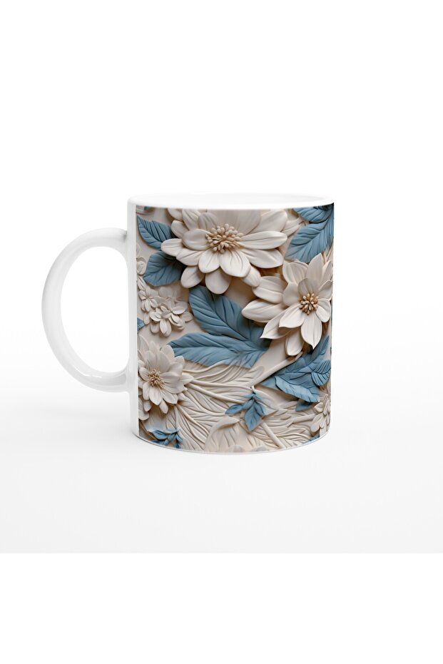 كوب منقوش على شكل زهرة أوراق زرقاء - 1