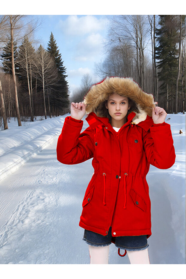 Waterproof Coat with Fur Inside, Hood and Zipper - Non-Deformable Winter Coat - Machine Washable