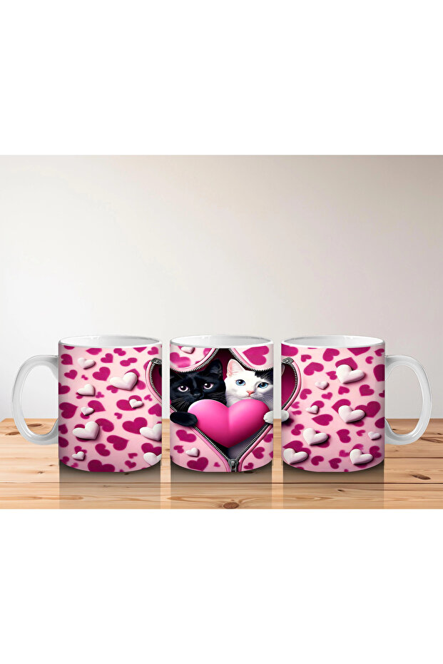 Leopard Patterned Heart Cat – Printed Coffee Mug - 5