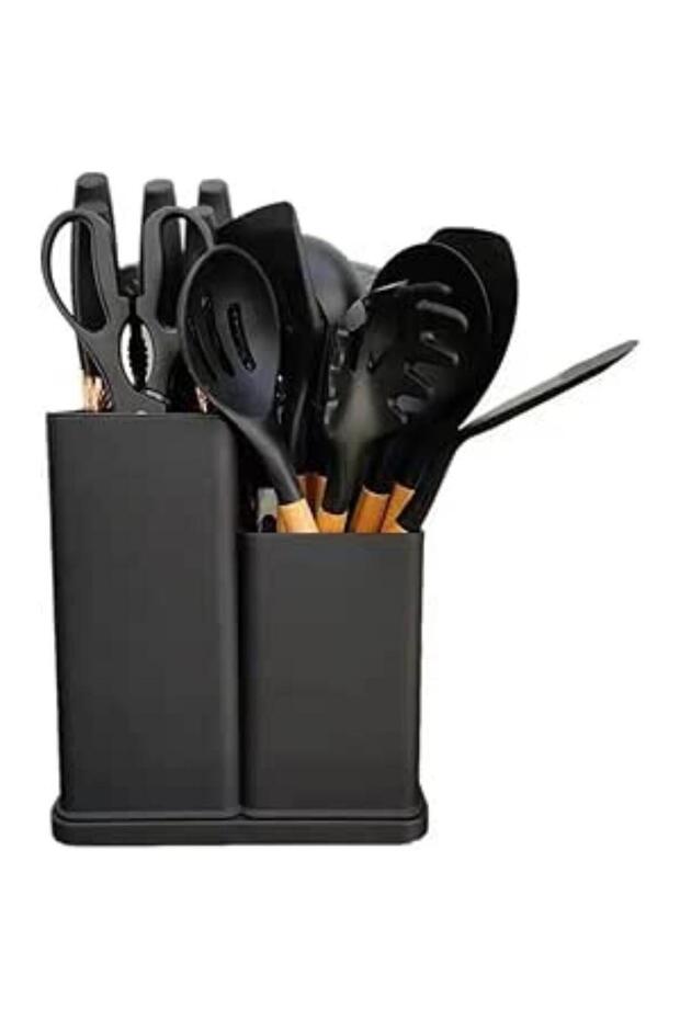 19pcs black silicone spatula set with holder—heat-resistant, BPA-free, safe for nonstick cookware.