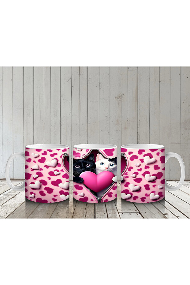 Leopard Patterned Heart Cat – Printed Coffee Mug - 6