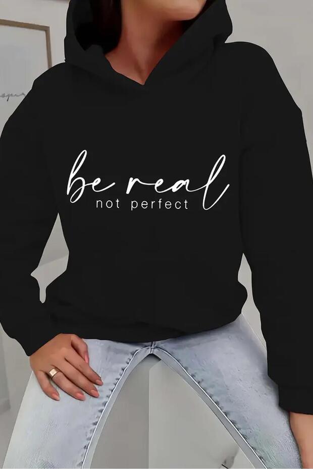 سويت شيرت قطني مطبوع عليه نص أمامي من Be Real للجنسين
