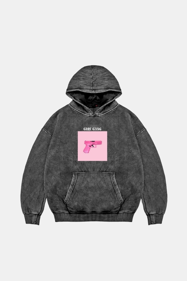 Girl Gang Oversize Unisex Washable Black Hoodie
