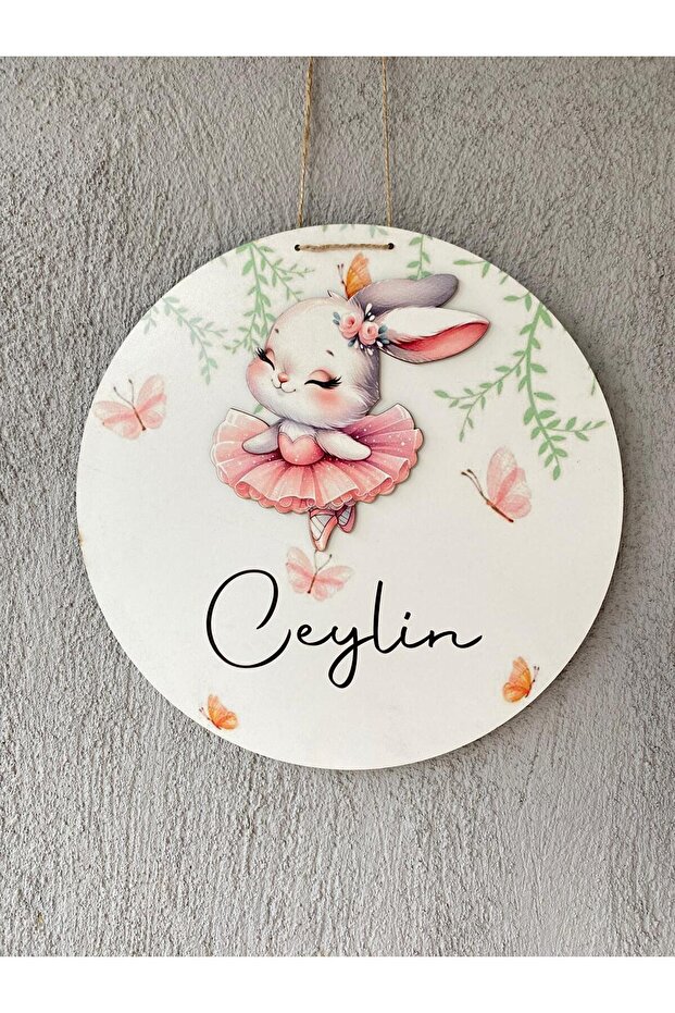 Balerin Tavşan Figürlü Ahşap Kapı Süsü