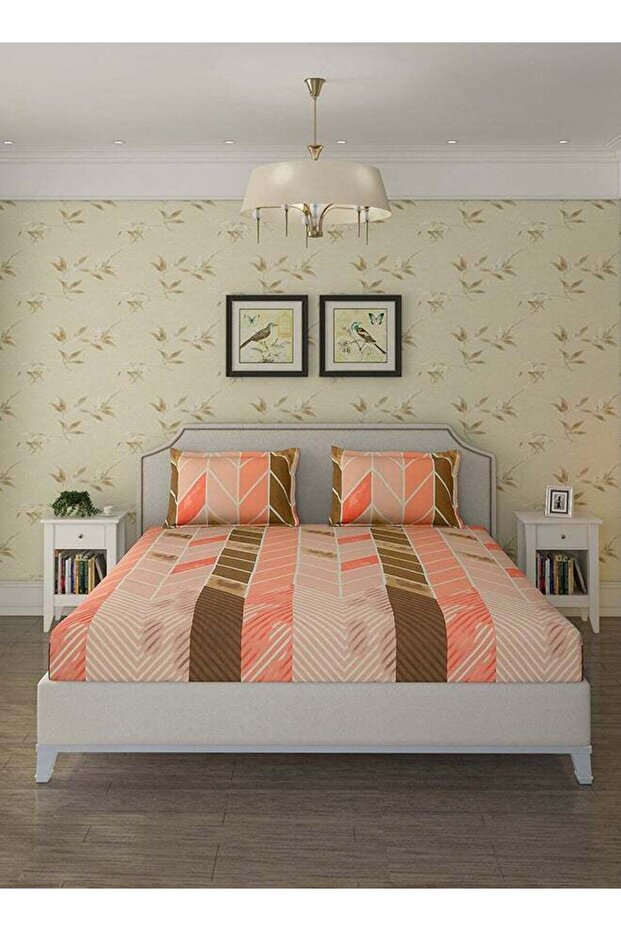Spring Summer Collection-Cotton Rich Double Bedsheet with 2 Pillow Covers for Bed Room, Home, Hotel-