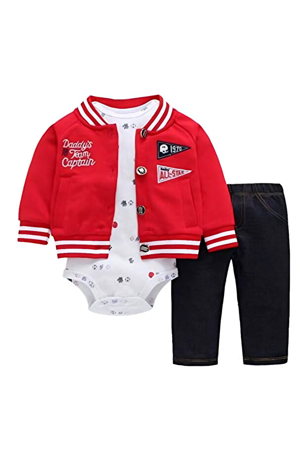 MiniMe Three-Piece Rompers Set for Babies | 6–9 Months | Red & Blue | Cotton