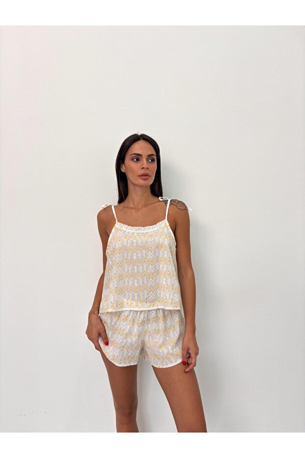 Askısı Ayarlanabilir Şortlu Sarı Fisto Pijama Takımı - 7