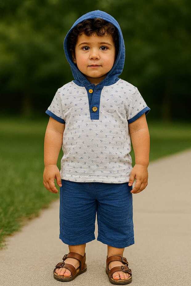Muslin 2-Piece Children's Short Sleeve Hooded Set