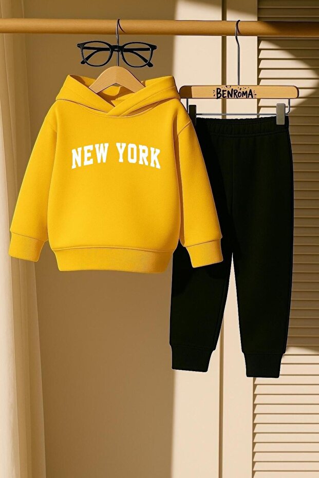 New York Printed 3 Thread Children's Tracksuit Set