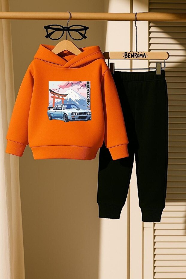 Fuji̇ Mountain Printed 3 Thread Children's Tracksuit Set