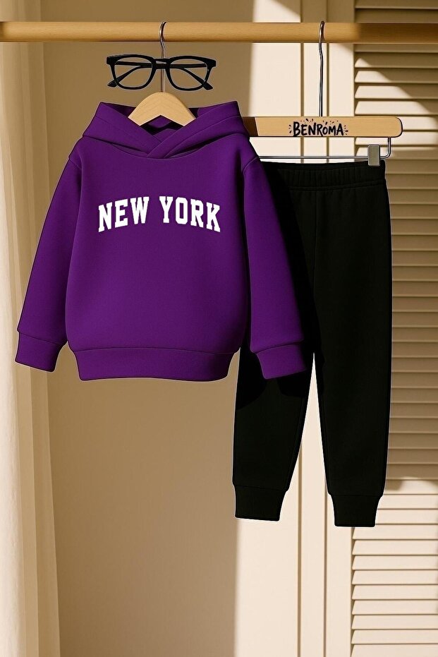 New York Printed 3 Thread Children's Tracksuit Set