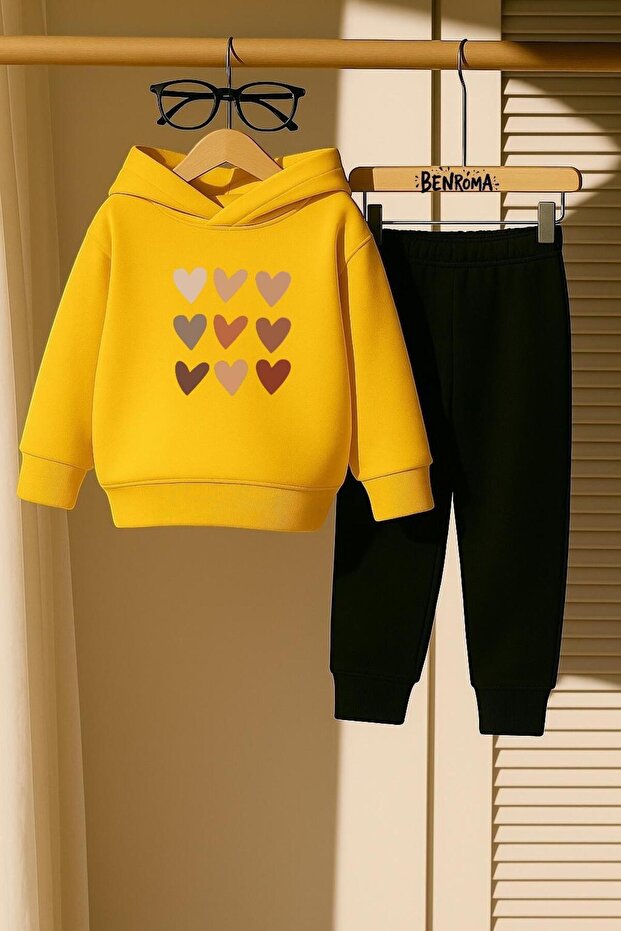 Sequence Heart Printed 3 Thread Children's Tracksuit Set