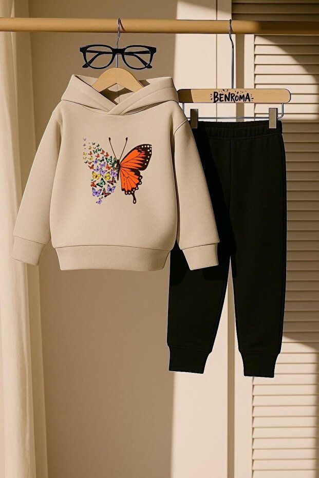 3 Thread Children's Tracksuit Set with Butterfly Print