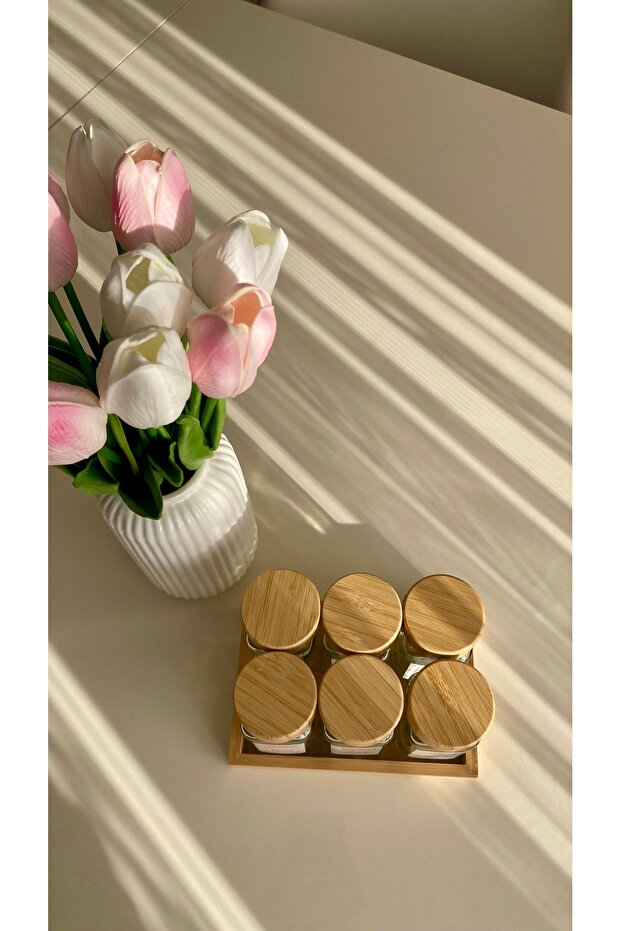 Glass Square Form Spice Rack Set with 6 Stands, Bamboo Lid and Label, Spice Rack Set with Spreader Head - 4